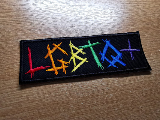 LGBTQ+ Black Metal Rainbow Iron On Patch Pride Embroidered