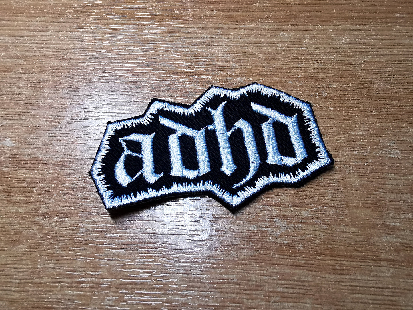 ADHD Metal Style Iron On Embroidered Patch Neurodiversity ND Black Metal