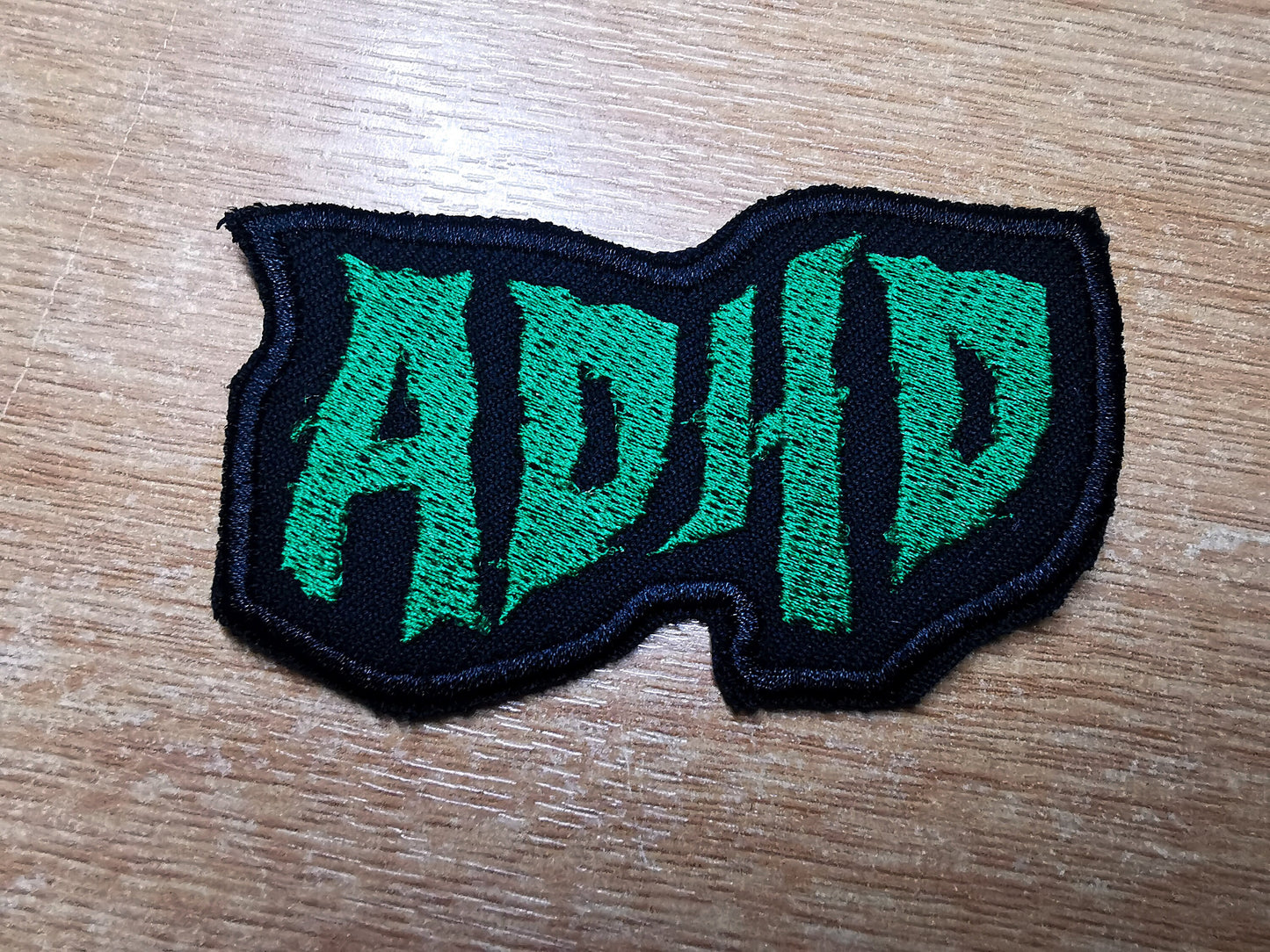 ADHD Jade Green Death Metal Iron On Embroidered Patch Neurodiversity ND Black Metal