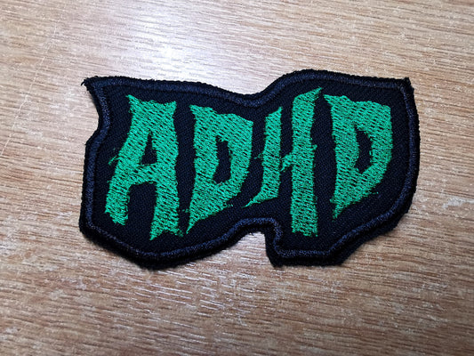 ADHD Jade Green Death Metal Iron On Embroidered Patch Neurodiversity ND Black Metal