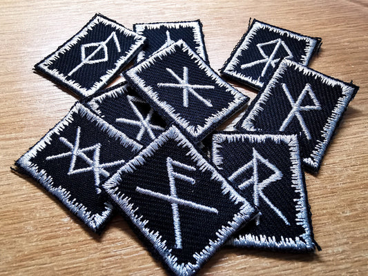 Silver Bindrune Patches Iron On Embroidered Viking Norse Heathenry Bind Runes