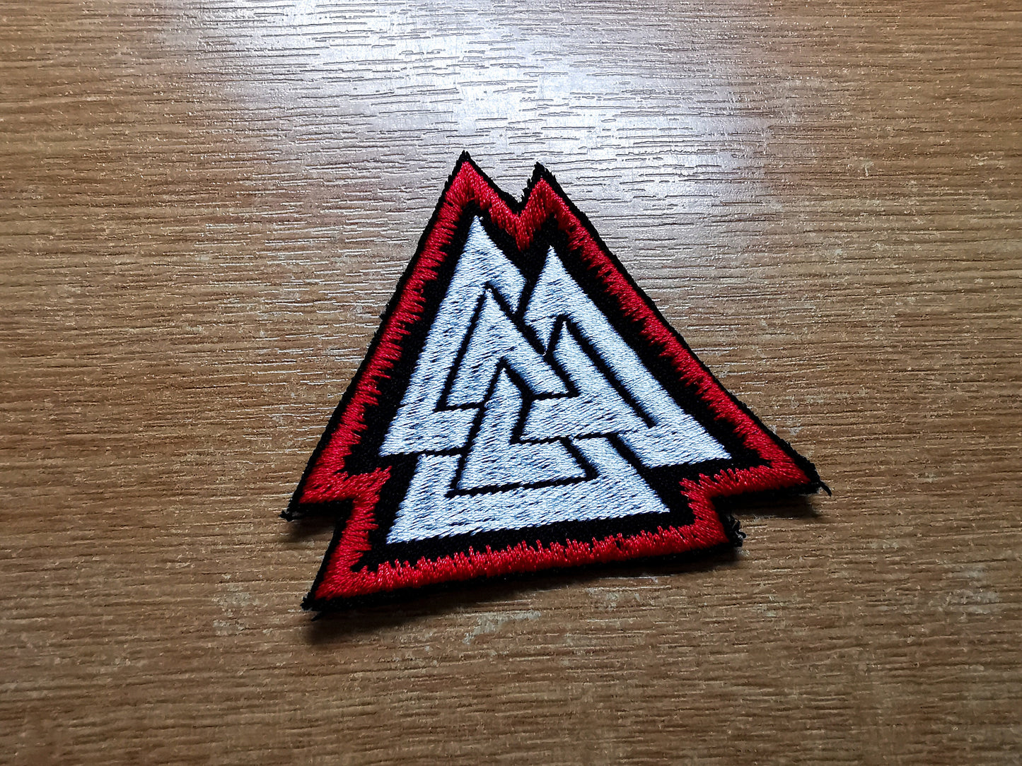 White and Red Valknut Iron On Embroidered Patch Viking Patches
