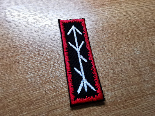 Red and White Arrow Bindrune Viking Patch Iron On Embroidered Norse Heathenry Bind Runes