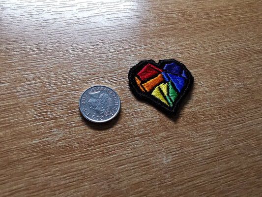 Rainbow Heart TINY Embroidered Patch Rave Retro Puzzle Cube Style