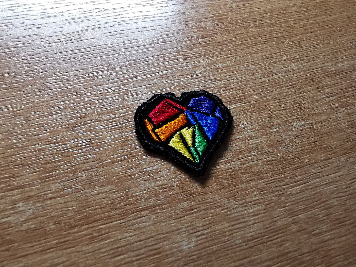 Rainbow Heart TINY Embroidered Patch Rave Retro Puzzle Cube Style