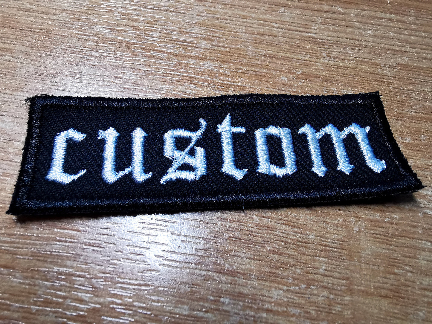 Custom Embroidered Patch Old English Black Metal Punk LA Tattoo Writing Style