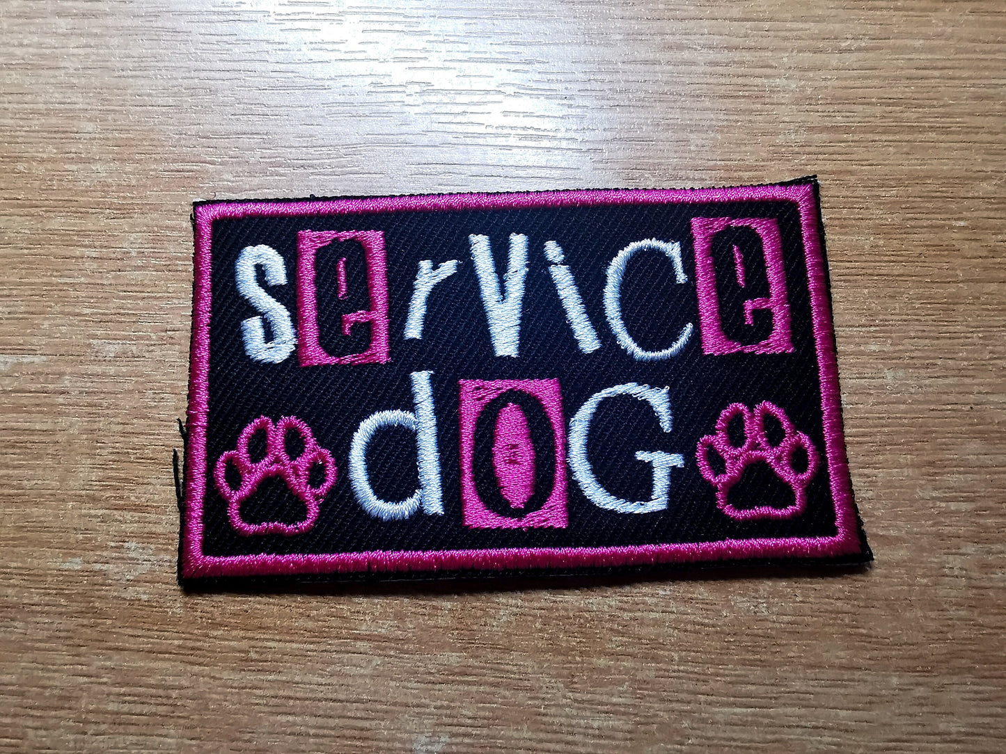 Service Dog Punk Embroidered Iron On Patch Politics Dark Fuchsia