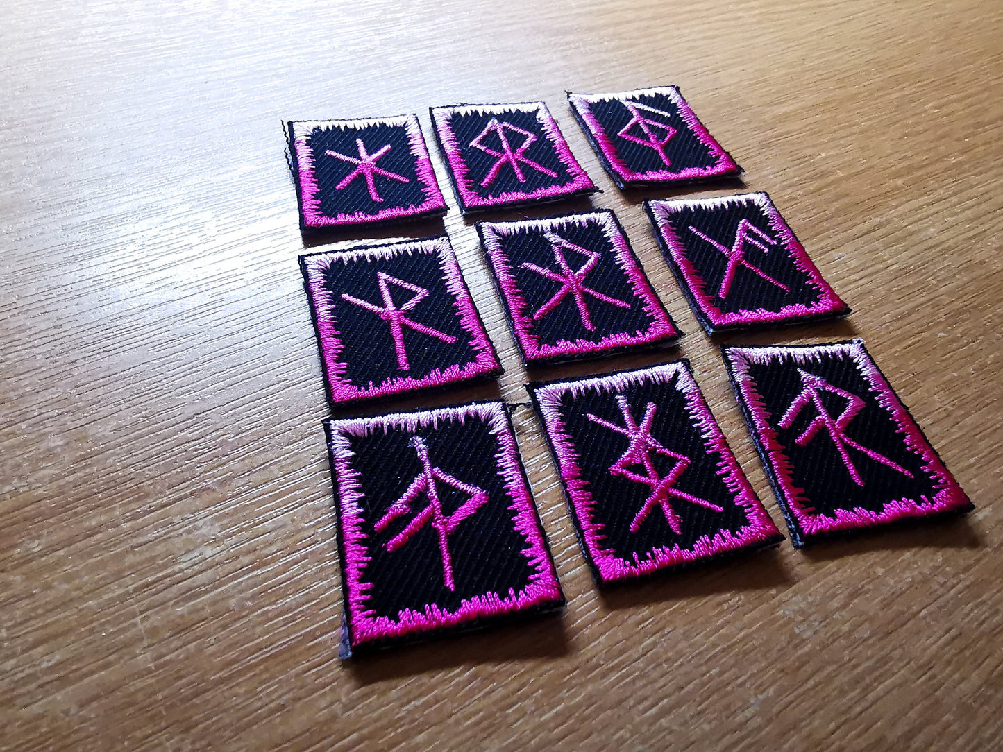 Bindrune Patches Pink Fade Iron On Embroidered Viking Norse Heathenry Bind Runes Custom Selection