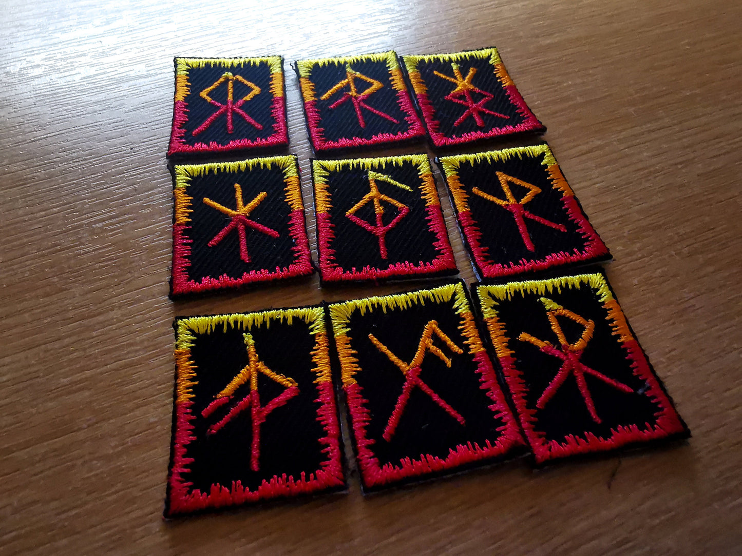 Bindrune Patches Fiery Fade Iron On Embroidered Viking Norse Heathenry Bind Runes Custom Selection