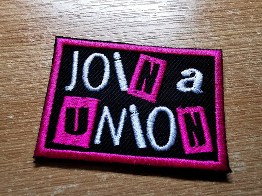Join a Union Punk Flamingo Pink Embroidered Iron On Patch Politics Workers Labour Great Resignation