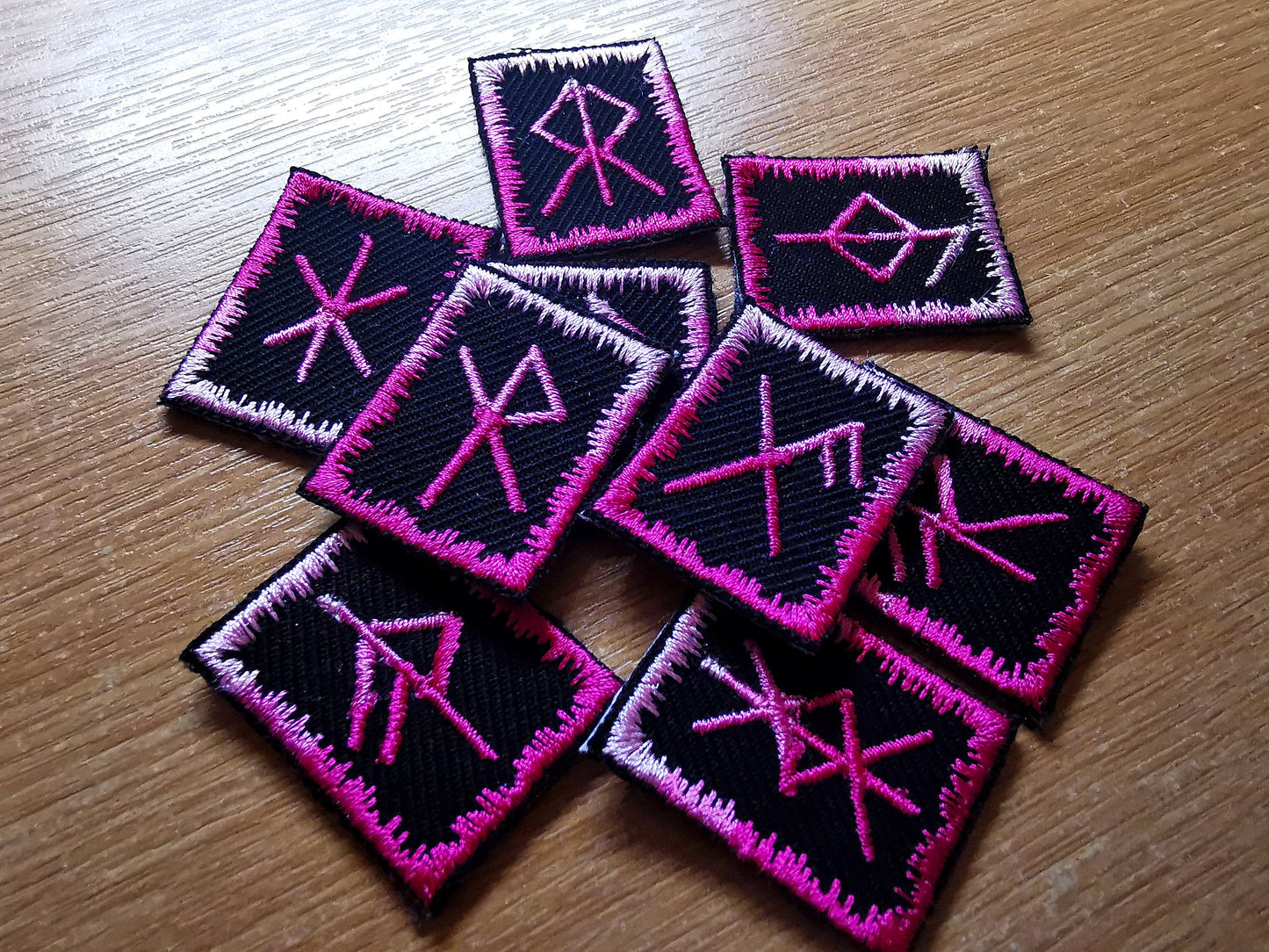 Bindrune Patches Pink Fade Iron On Embroidered Viking Norse Heathenry Bind Runes Custom Selection