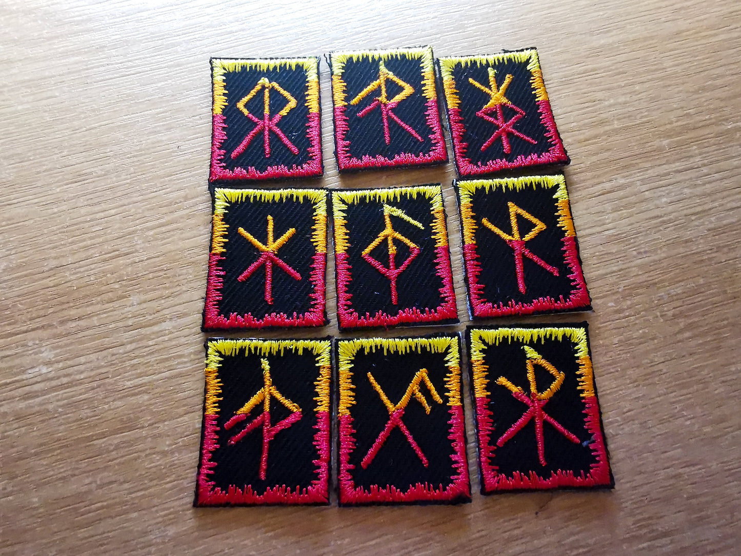 Bindrune Patches Fiery Fade Iron On Embroidered Viking Norse Heathenry Bind Runes Custom Selection