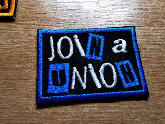 Join a Union Punk Electric Blue Embroidered Iron On Patch Politics Workers Labour Great Resignation