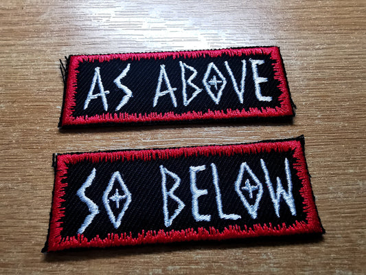 As Above So Below Red Iron On Embroidered Patch Heavy Metal style patch