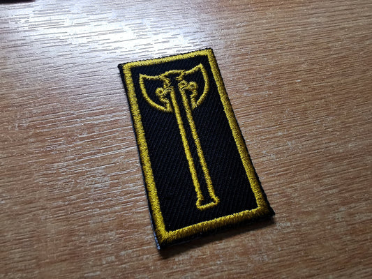 Battle Axe Gold Embroidered Iron On Patch Destiny Fantasy RPG Vikings Medieval Dungeon Gaming
