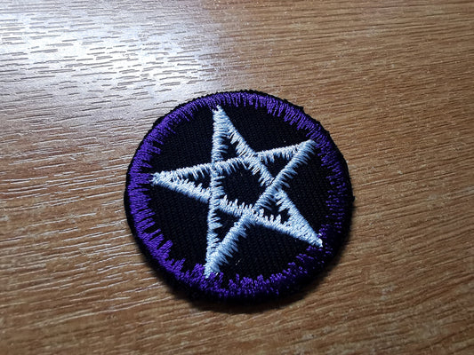 Pentagram Iron On Embroidered Patch Purple and White