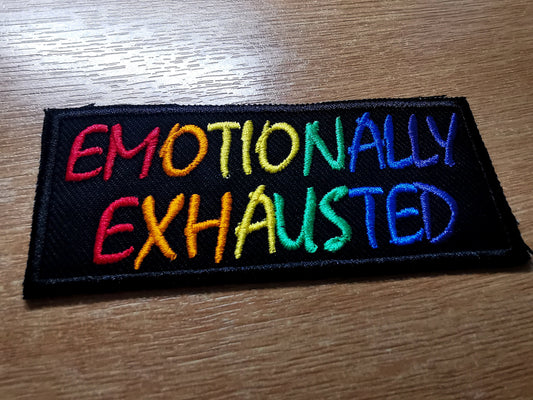 Emotionally Exhausted Rainbow Embroidered Patch Sarcastic Nihilistic Iron on Patch