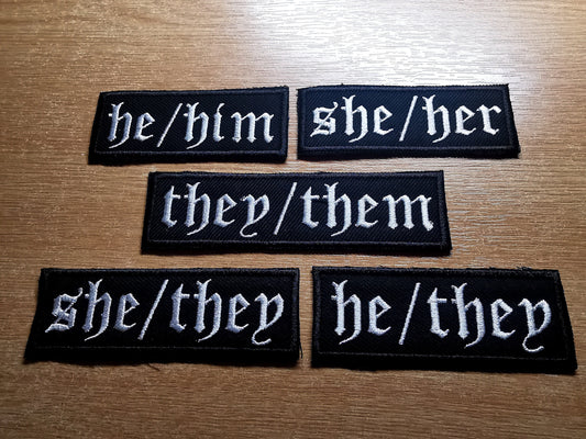 Metal Pronoun Patches Embroidered Old English Custom Pronouns