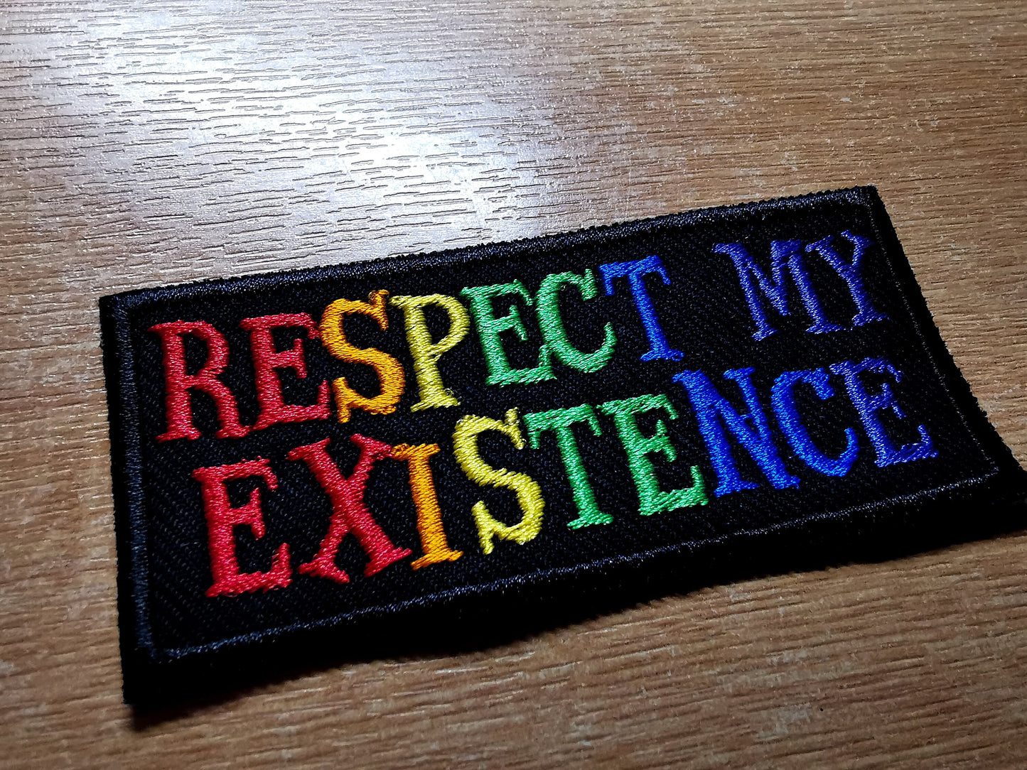 Respect My Existence Trans Rights Embroidered Patch Rainbow LGBTQ+ Patches