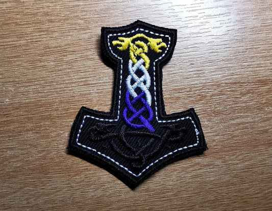 Non Binary Flag Mjolnir Embroidered Patch LGBTQ+ Viking Patches Trans