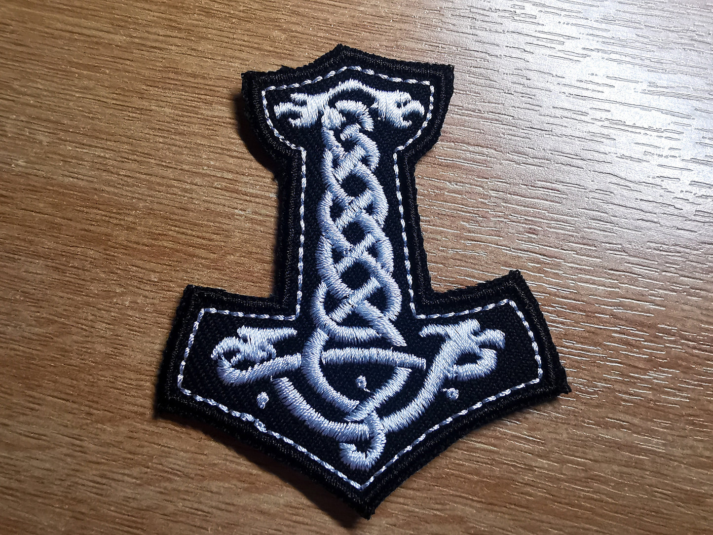 White Mjolnir Embroidered Patch Viking Norse Mythology Thor Hammer Patches