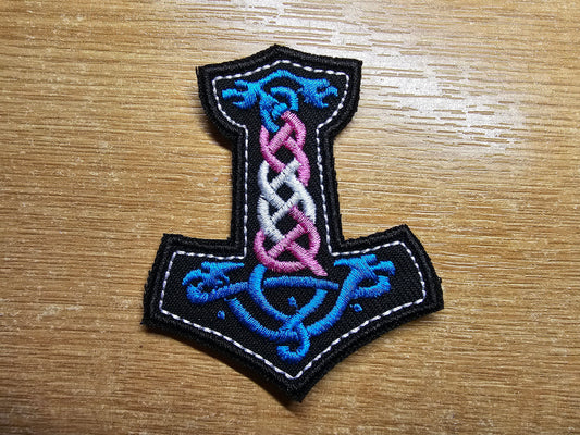 Transgender Flag Mjolnir Embroidered Patch LGBTQ+ Viking Patches Trans