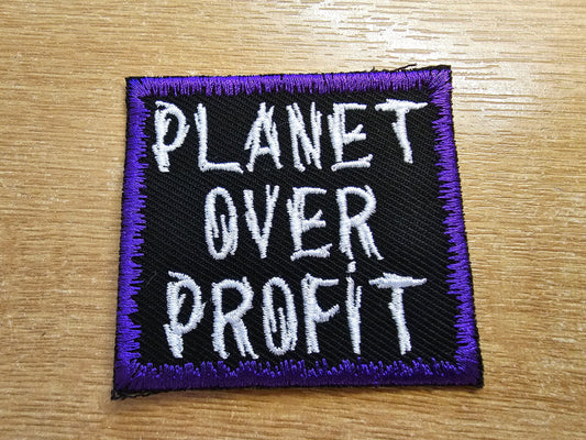 Planet Over Profit Embroidered Patch Purple Climate Crisis Environmental Action