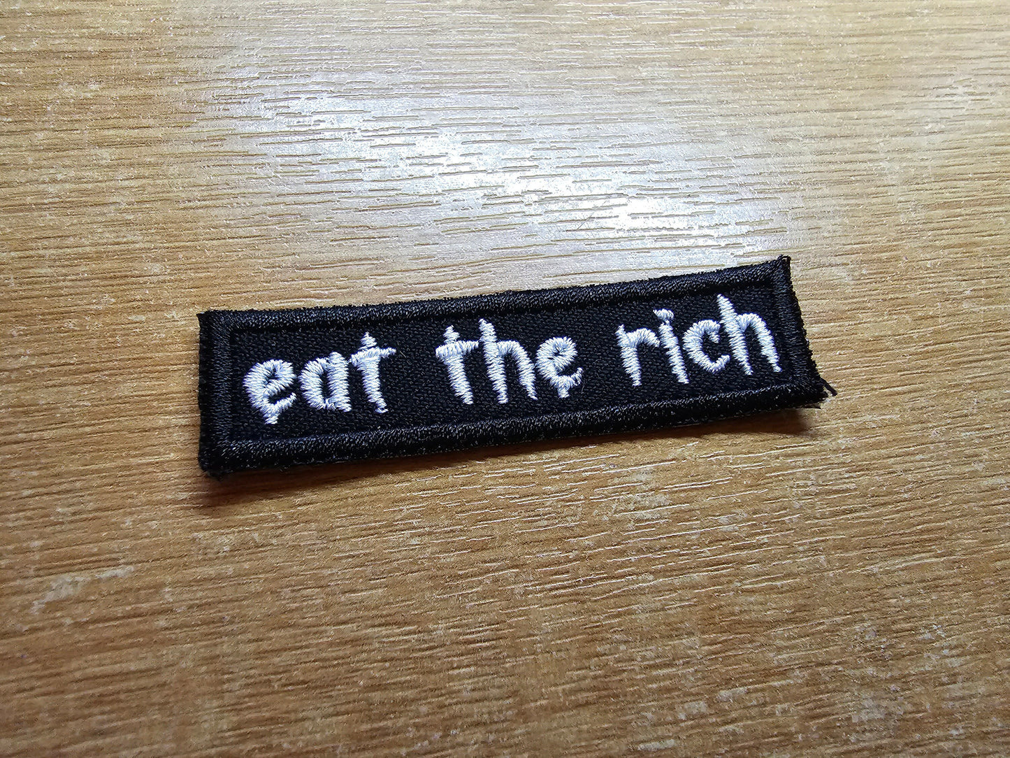 Eat The Rich MINI Embroidered Iron On Patch Politics Punk and Goth - Very small! White and Black