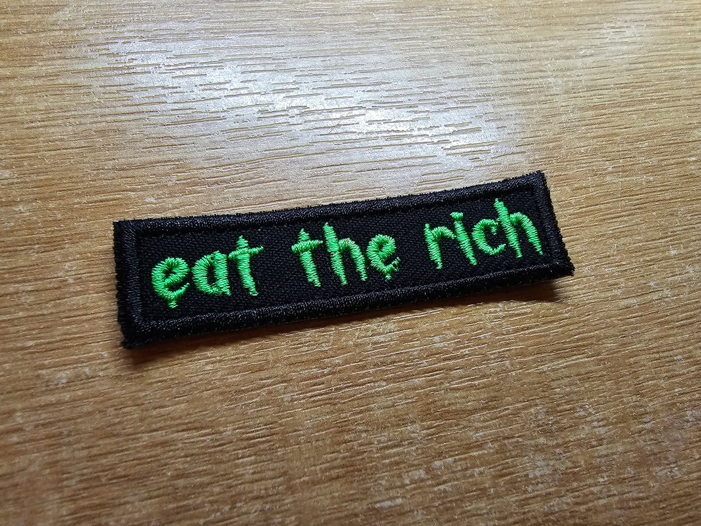 Eat The Rich MINI Embroidered Iron On Patch Politics Punk and Goth - Very small! Green and Black