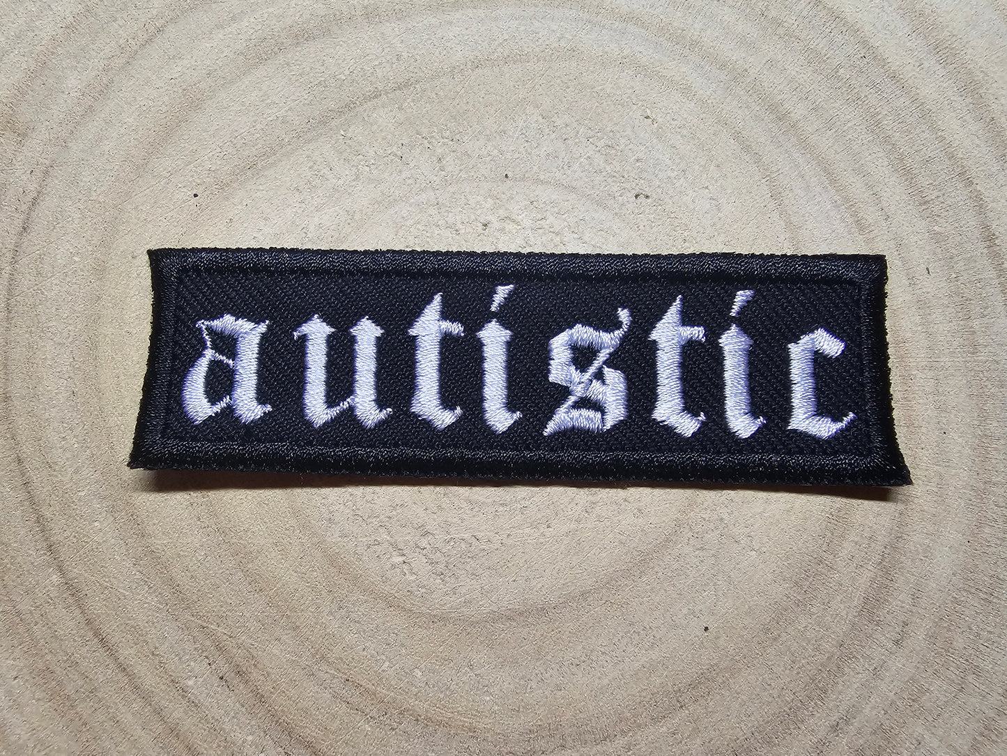 Autistic Old English Tattoo Metal Style Iron On Embroidered Patch Neurodiversity