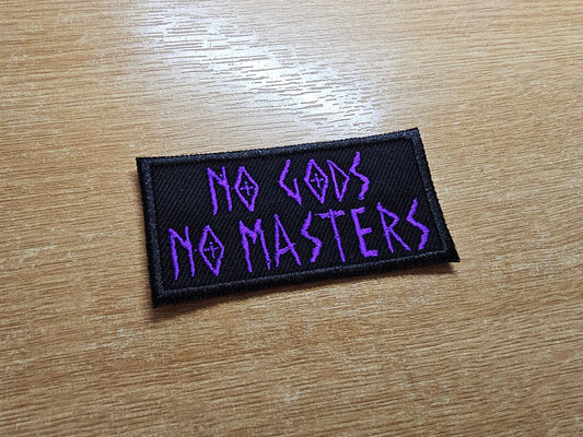 No Gods No Masters Patch Purple Embroidered Iron On Patch