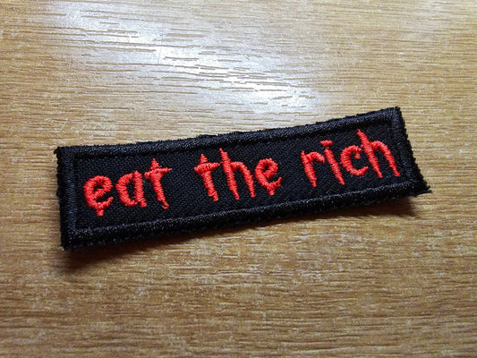 Eat The Rich MINI Embroidered Iron On Patch Politics Punk and Goth - Very small! Red and Black