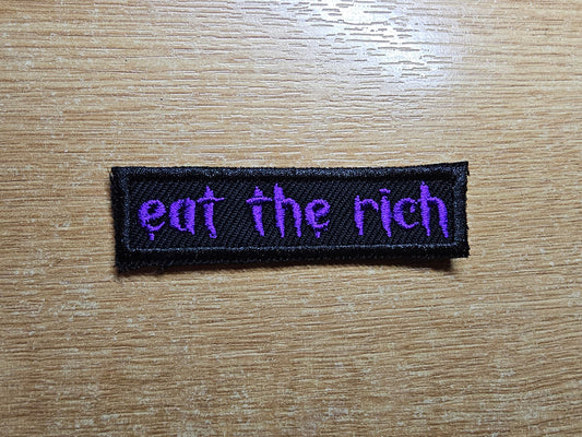 Eat The Rich MINI Embroidered Iron On Patch Politics Punk and Goth - Very small! Purple and Black