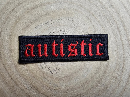 Autistic Old English Tattoo Metal Style Iron On Embroidered Patch Neurodiversity