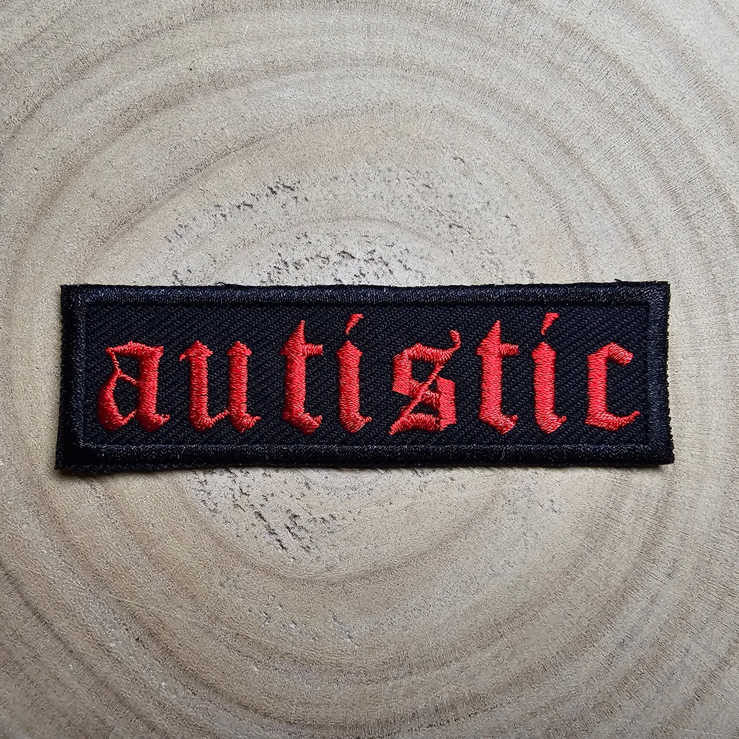 Autistic Old English Tattoo Metal Style Iron On Embroidered Patch Neurodiversity