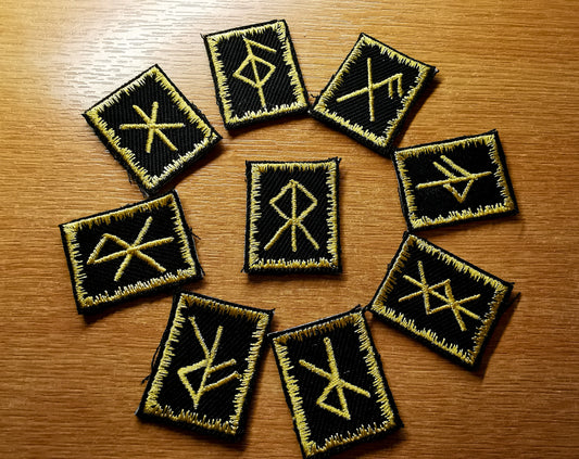 Gold Bindrune Patches Embroidered Viking Norse Heathenry Bind Runes