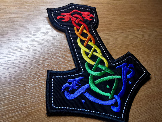 LARGE Mjolnir Embroidered Patch Rainbow