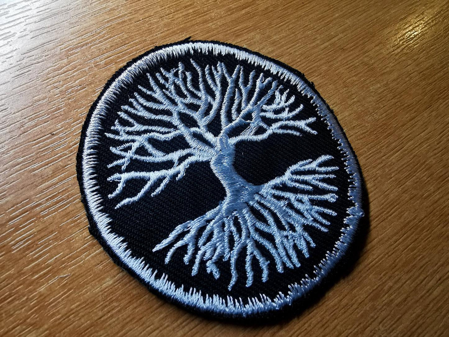 Yggdrasil Tree of Life Embroidered Patch White and Snowy Border