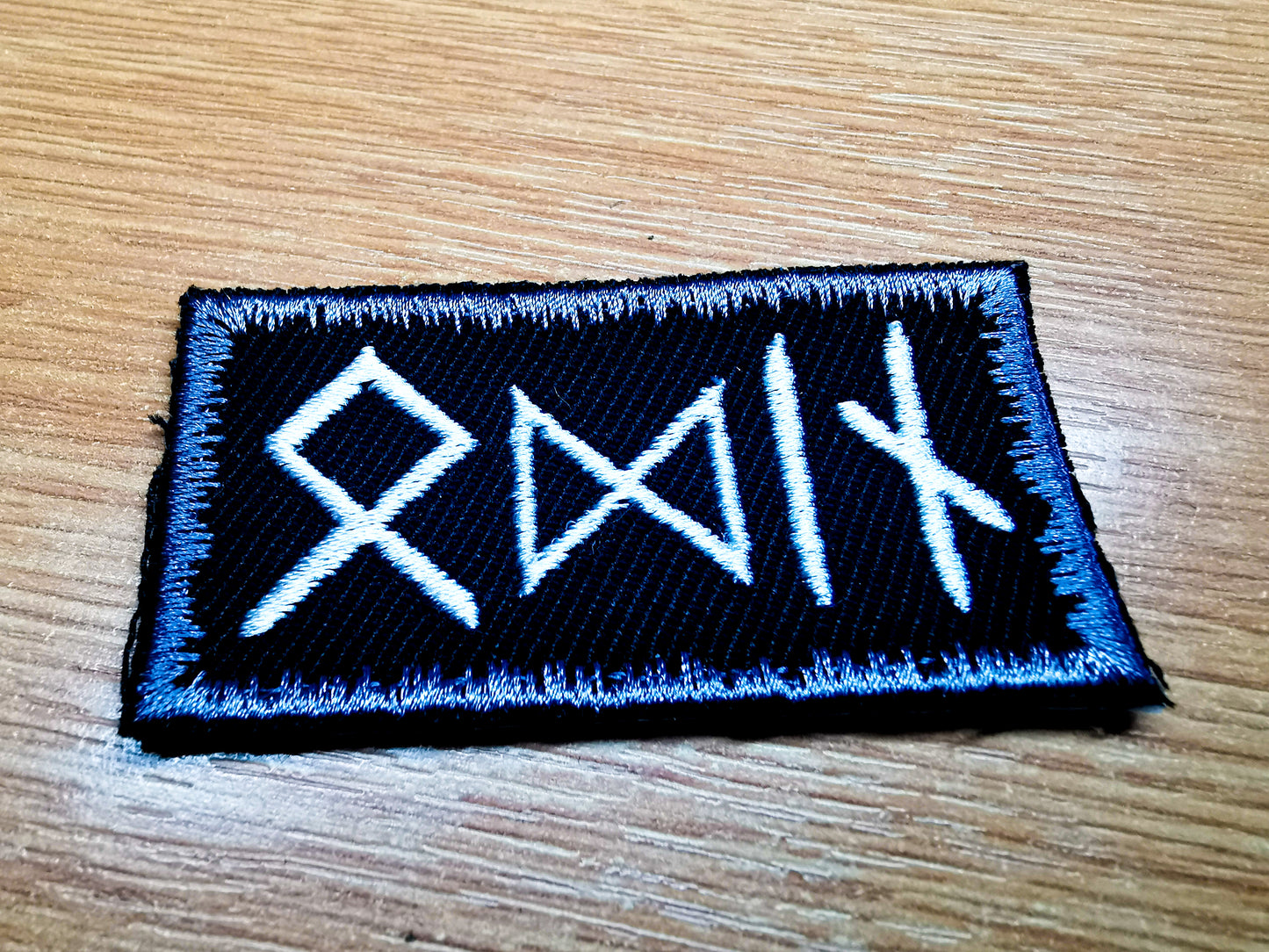 Odin in Runes Embroidered Patch Viking Runes with A Pewter Snow Border
