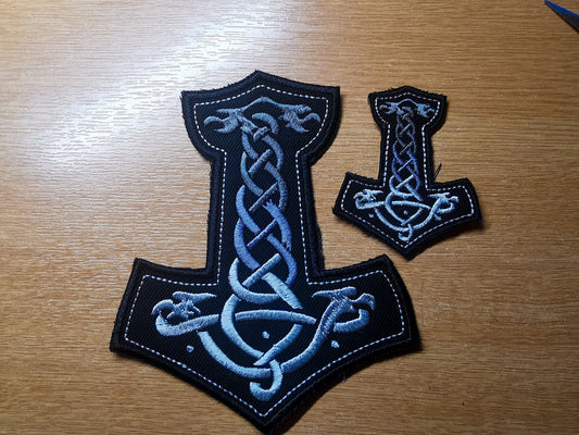 LARGE Mjolnir Embroidered Patch Silver and Grey Fade