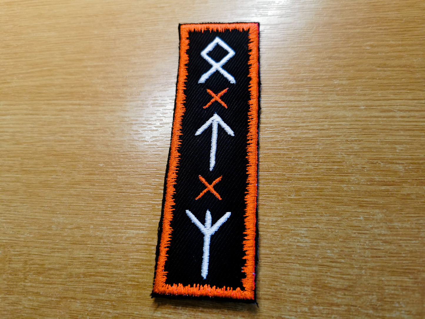 Pumpkin and White Viking Runes Embroidered Patch - Odal, Teiwaz and Algeiz