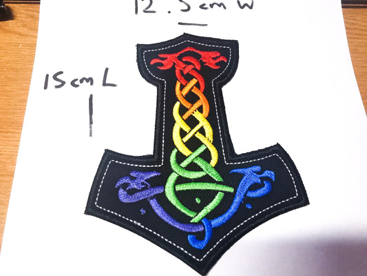 LARGE Mjolnir Embroidered Patch Rainbow
