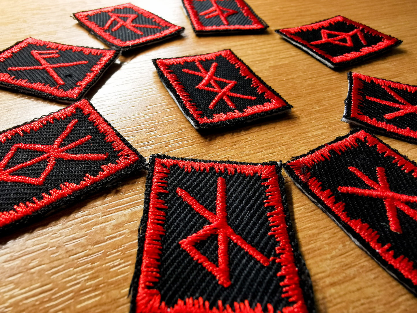 Red Bindrunes Mini Embroidered Patches Viking Runes