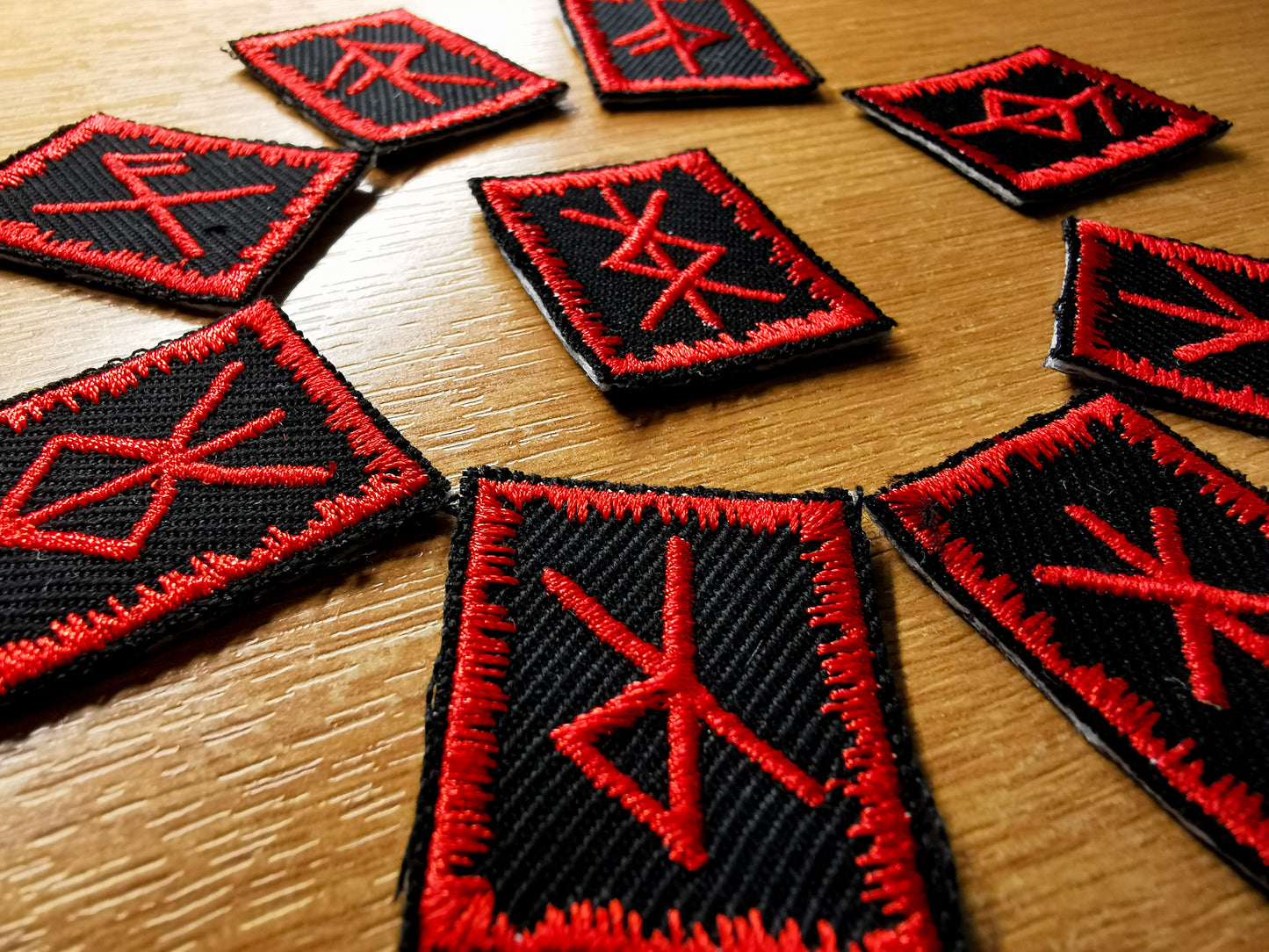 Red Bindrunes Mini Embroidered Patches Viking Runes