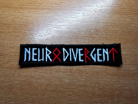 Neurodivergent Viking Runes Embroidered Patch Red and White