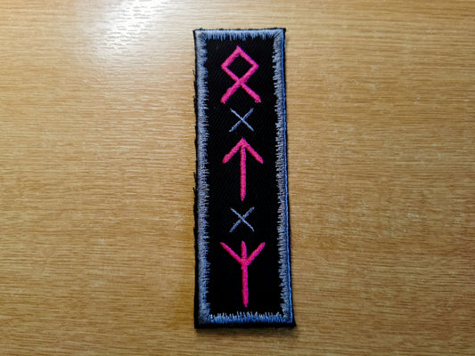Fuchsia Pewter Viking Rune Embroidered Patch - Odal, Teiwaz and Algeiz