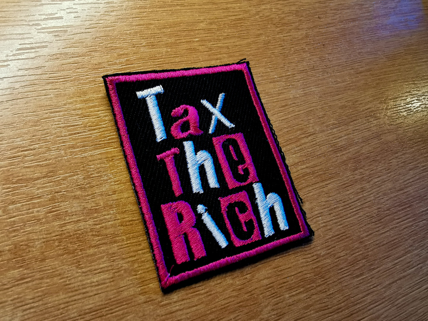 Tax The Rich Punk Style Embroidered Patch Dark Fucsia