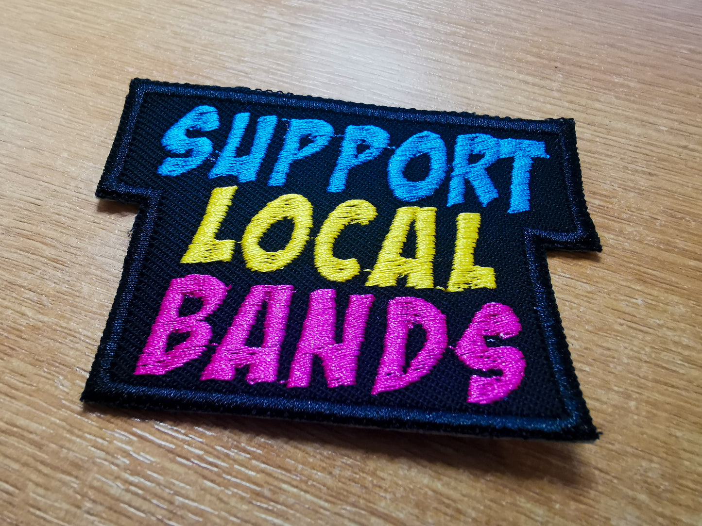 Support Local Bands Embroidered Patch Vibrant Blue Yellow Fuschia