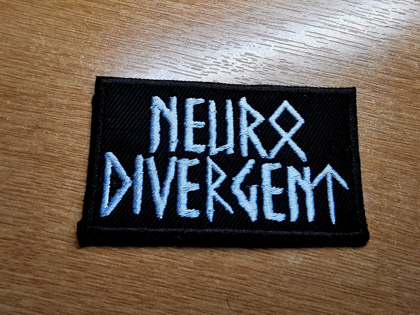Neurodivergent Viking Runes Embroidered Patch White Square