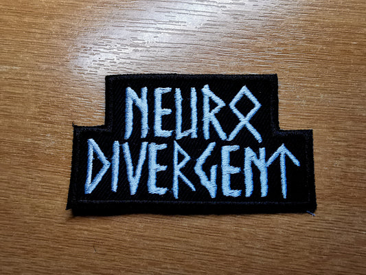 Neurodivergent Viking Runes Embroidered Patch White Cut-Out